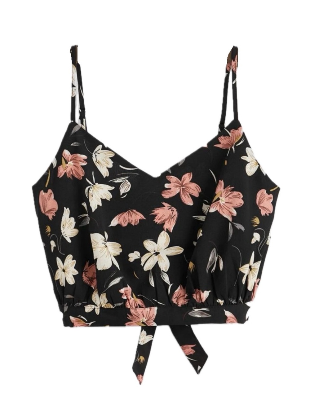 Floral Back-Tie Crop Top - Black/Pink